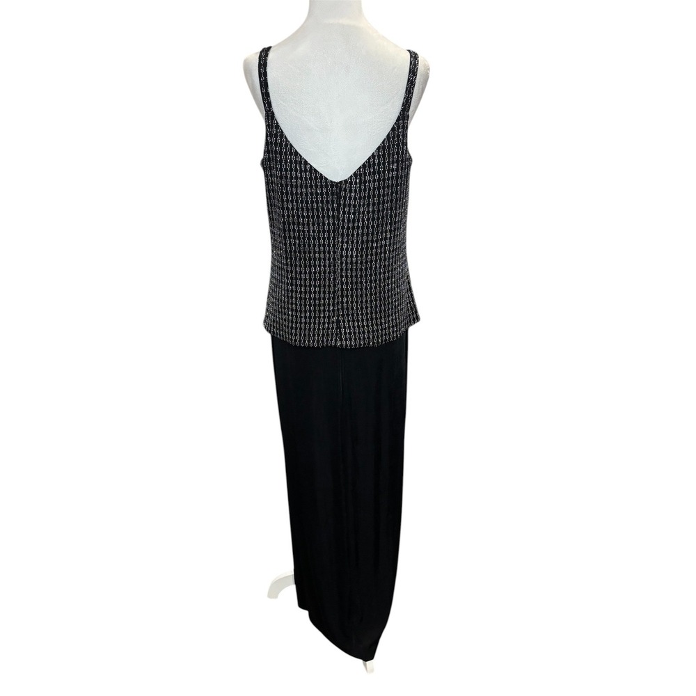 Alex Evenings Beaded Formal Gown Size 12 Black Silver‎ Spaghetti Strap Maxi - Picture 4 of 13